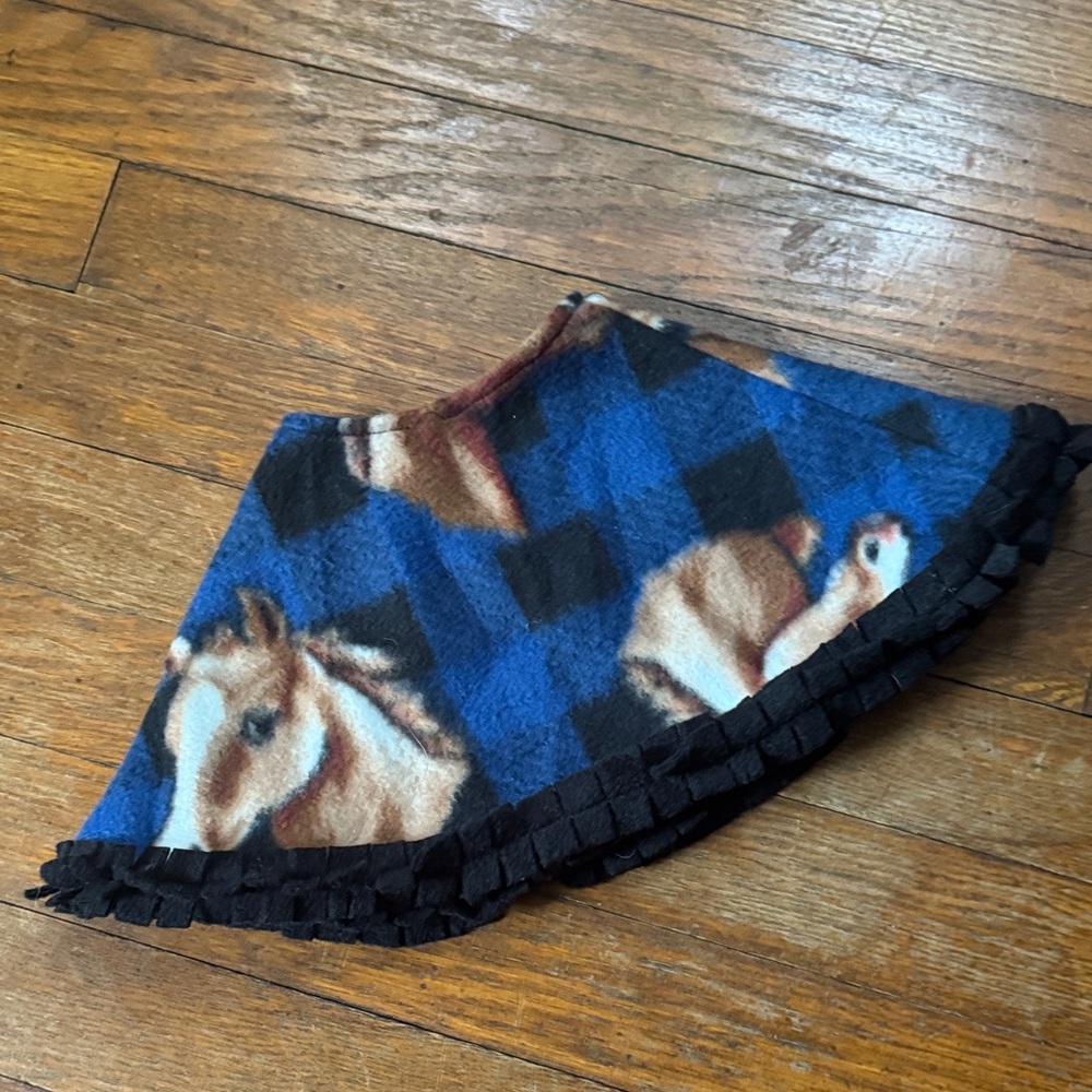 American Girl doll sized Blue and Black Horse Design Doll Fleece Poncho